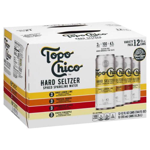 Order Topo Chico · Hard Seltzer Spiked Sparkling Water Variety Pack (12 x 12 fl oz) cans  food online from D & B Liquor store, Olmos Park on bringmethat.com
