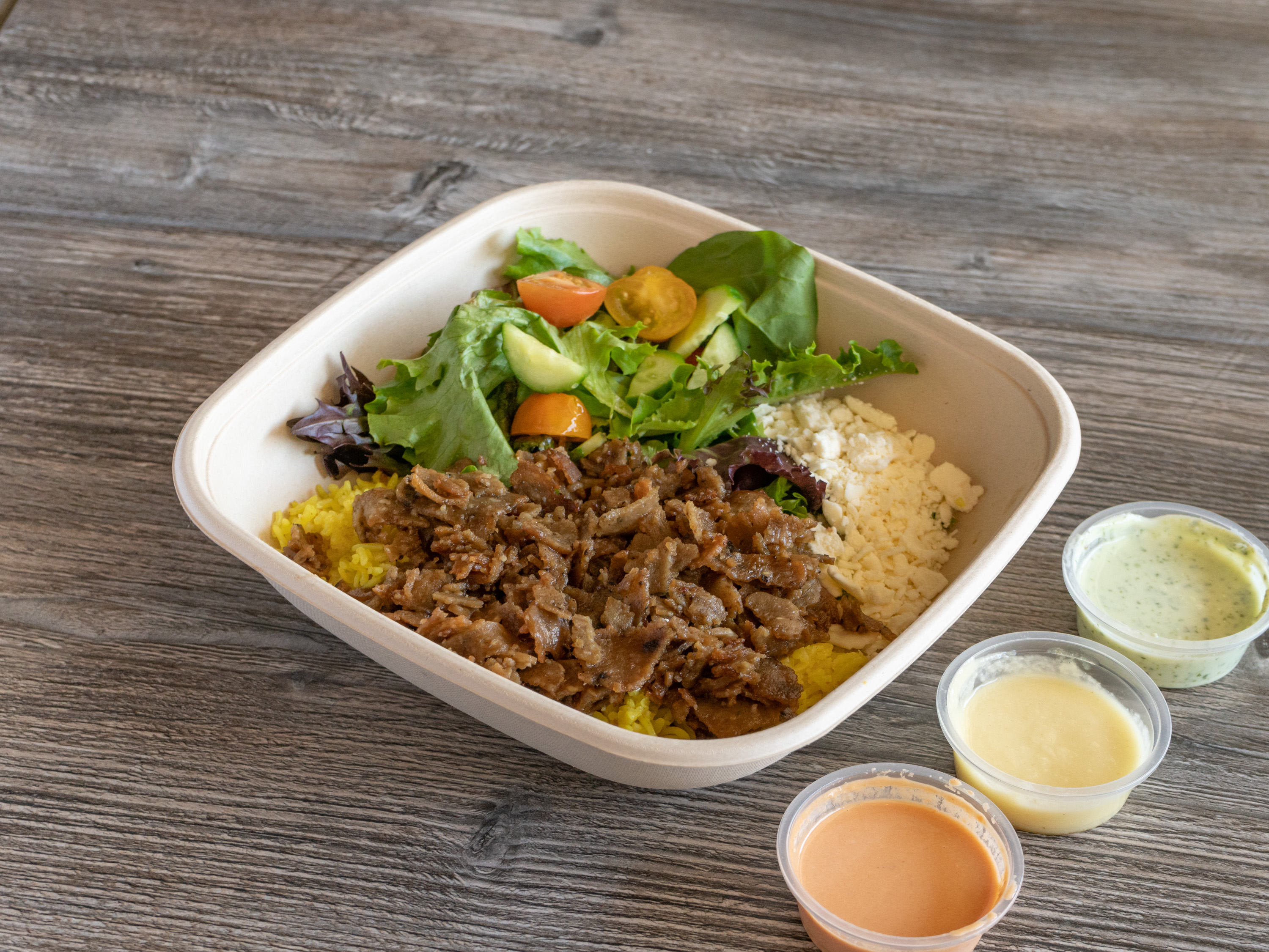 Order Lamb and Beef Gyro Rice Bowl food online from The Bite store, San Francisco on bringmethat.com