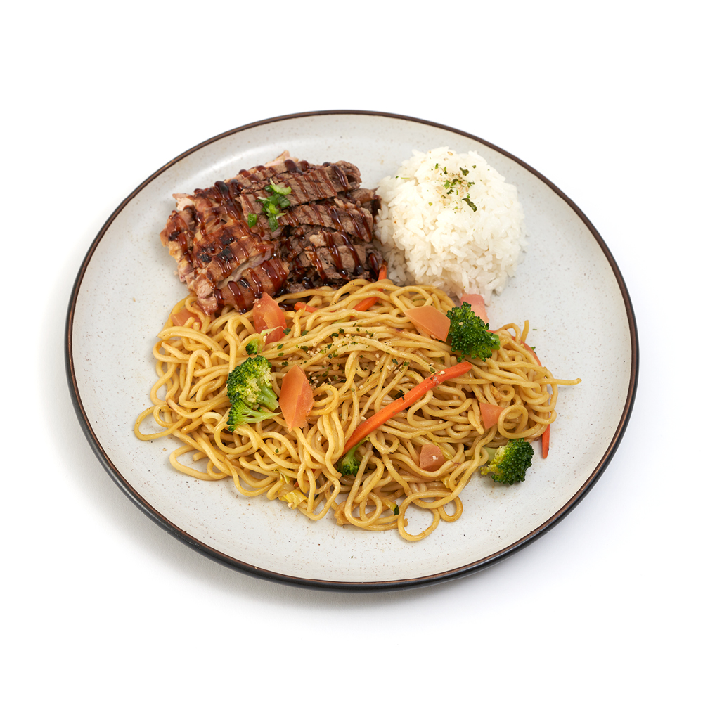 Order Chicken & Beef Butter Garlic Noodles food online from Yogis Grill store, Yuma on bringmethat.com