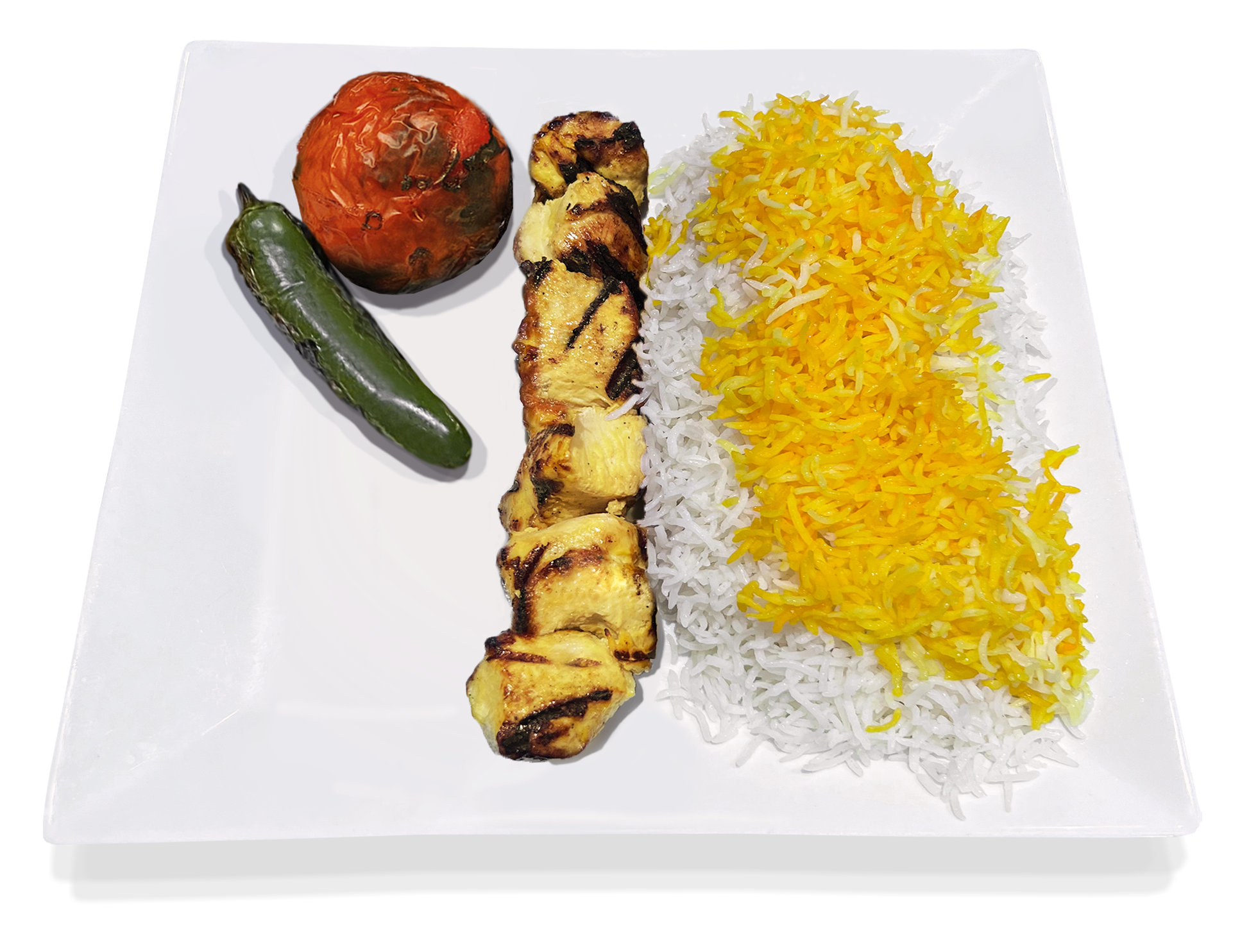 Order Plate #1: Persian Chicken Shish Kabob Plate. food online from Cafe Du Liban store, Los Angeles on bringmethat.com