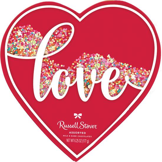 Order Russell Stover Assorted Chocolate Confetti Heart Box - 6.25 oz food online from Rite Aid store, Hercules on bringmethat.com