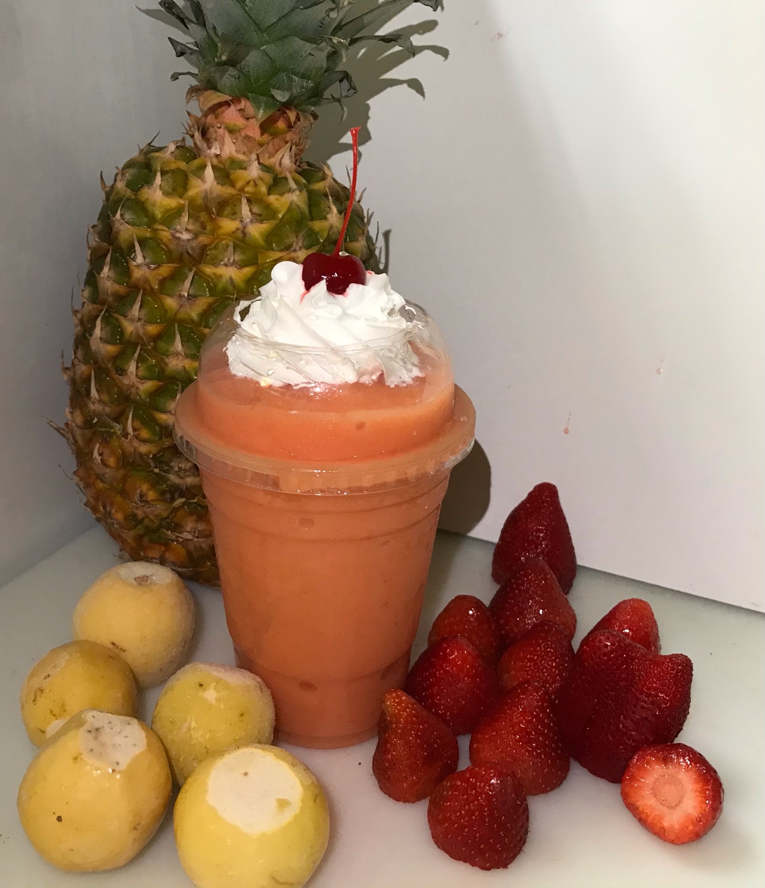 Order #5 Guava, Strawberry, Pineapple smoothie  food online from El Papayon store, Ontario on bringmethat.com