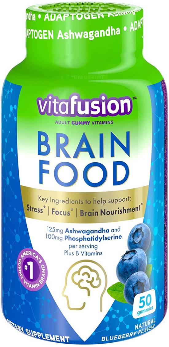 Order Vitafusion Brain Food Supplement Gummies Blueberry (50 ct) food online from Rite Aid store, Palm Desert on bringmethat.com