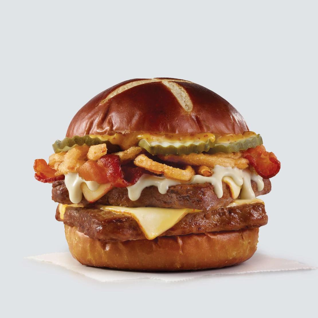 Order Pretzel Bacon Pub Double food online from Wendy's store, Fishers on bringmethat.com