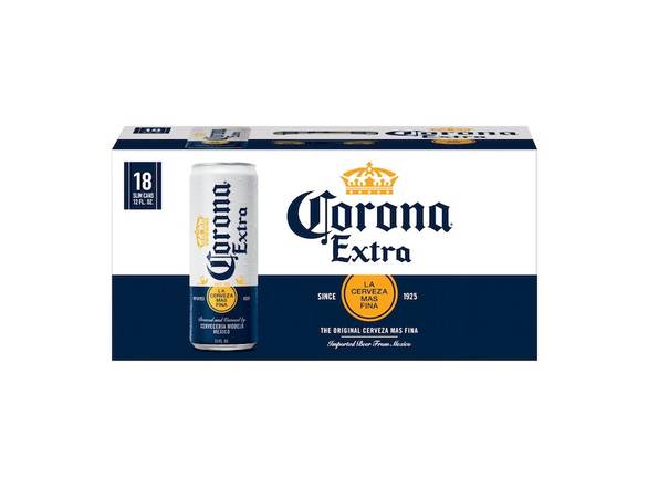 Order Corona Extra Lager Mexican Beer - 18x 12oz Cans food online from Shell Beach Liquor & Deli store, Pismo Beach on bringmethat.com