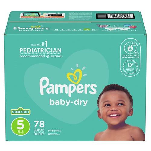 Order Pampers Baby Dry Extra Protection Diapers Super Pack Size 5 - 78.0 ea food online from Walgreens store, Dillon on bringmethat.com