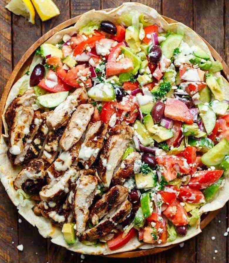 Order Greek Salad with Grilled Chicken food online from La Zeez Pita Grill store, Torrance on bringmethat.com