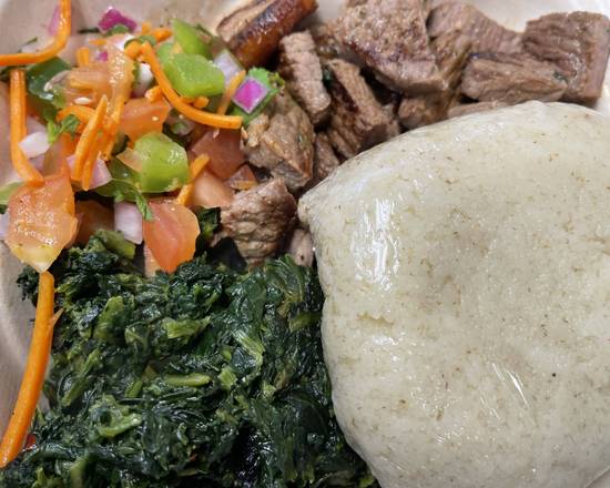 Order Grilled beef (Nyama choma), greens, ugali food online from Kilimanjaro Grill store, Minneapolis on bringmethat.com