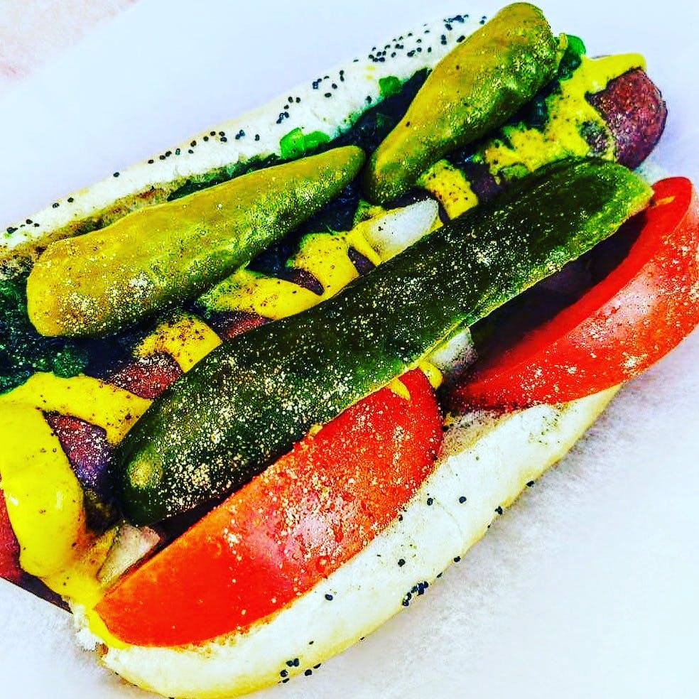 Order 1. Famous Chicago Dog - Dog food online from Stefono Sapori D Italia store, Nipomo on bringmethat.com