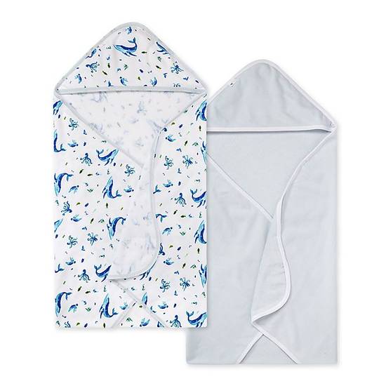 Order Burt's Bees Baby® 2-Pack Whale of a Tale Hooded Towels in Rain food online from buybuy BABY store, Elk Grove on bringmethat.com