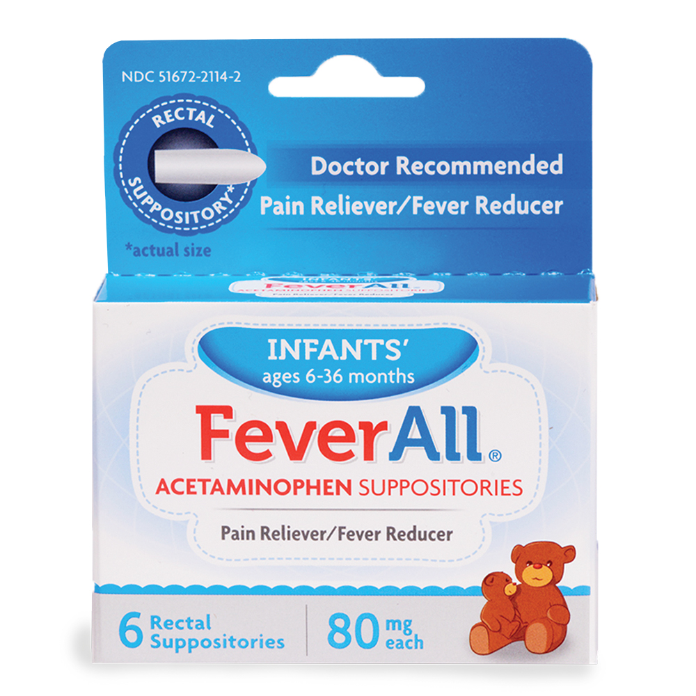 Order FeverAll Acetaminophen Suppositories for Infants - 80mg, 6 ct food online from Rite Aid store, Chino Hills on bringmethat.com