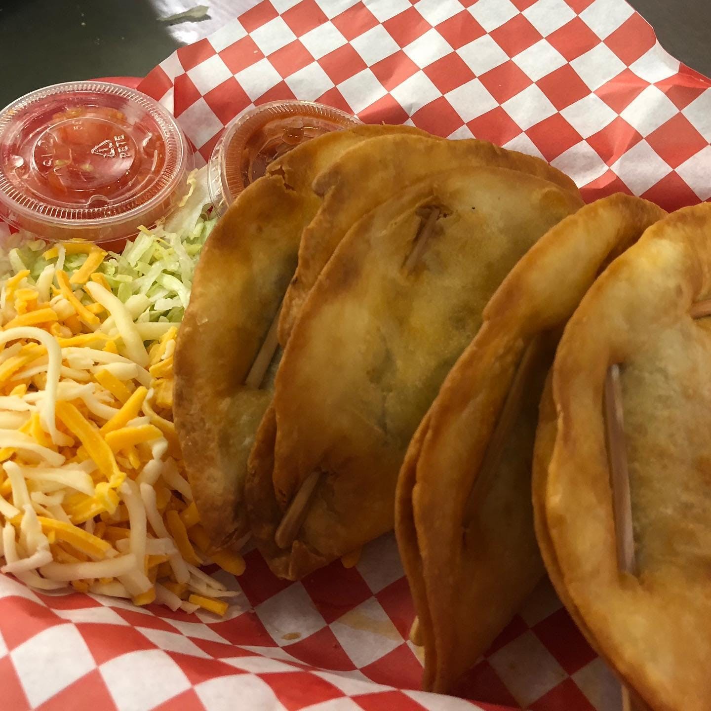 Order Deep Fried Tacos - 1 Piece food online from Eastside Pizzeria store, St Paul on bringmethat.com