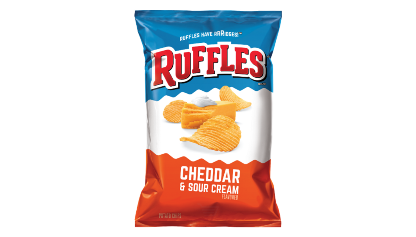 Order Ruffles Cheddar & Sour Cream Flavored Potato Chips 2.5 oz food online from Oceanview Liquor store, Hermosa Beach on bringmethat.com