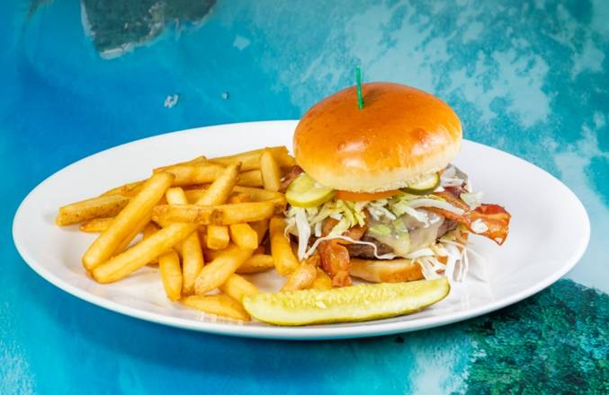 Order Rancho Deluxe Burger food online from Jimmy Buffet's Margaritaville store, Myrtle Beach on bringmethat.com