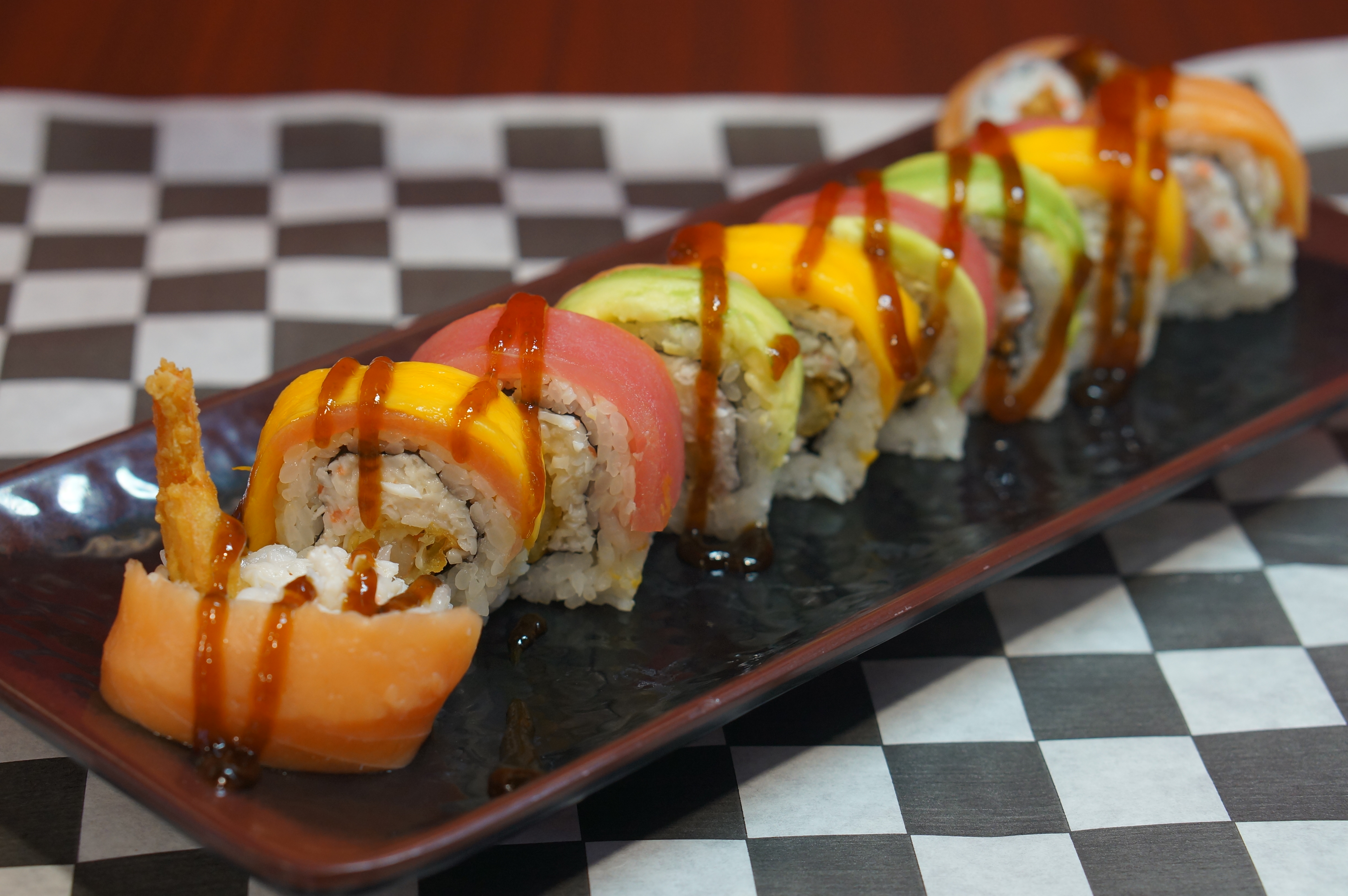 Order Rainbow Mango Roll food online from Lee Sushi store, Sandy on bringmethat.com
