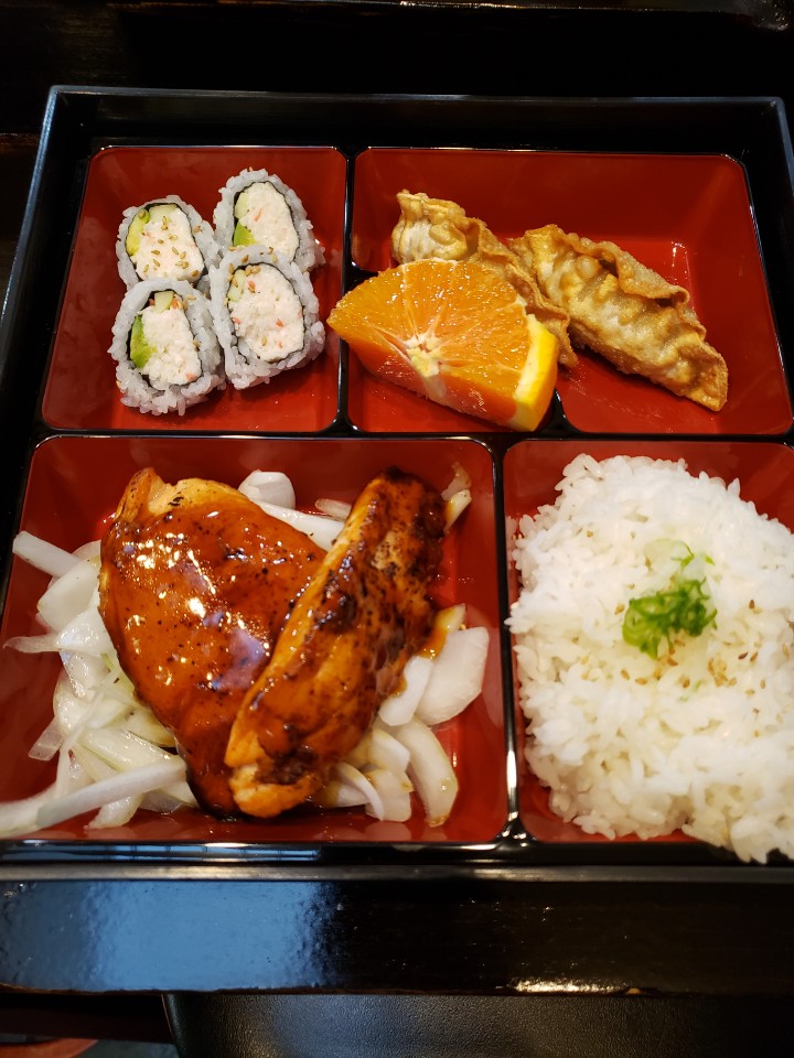 Order  Salmon Teriyaki Dinner Bento Box food online from Sumo Sushi store, Sherman Oaks on bringmethat.com