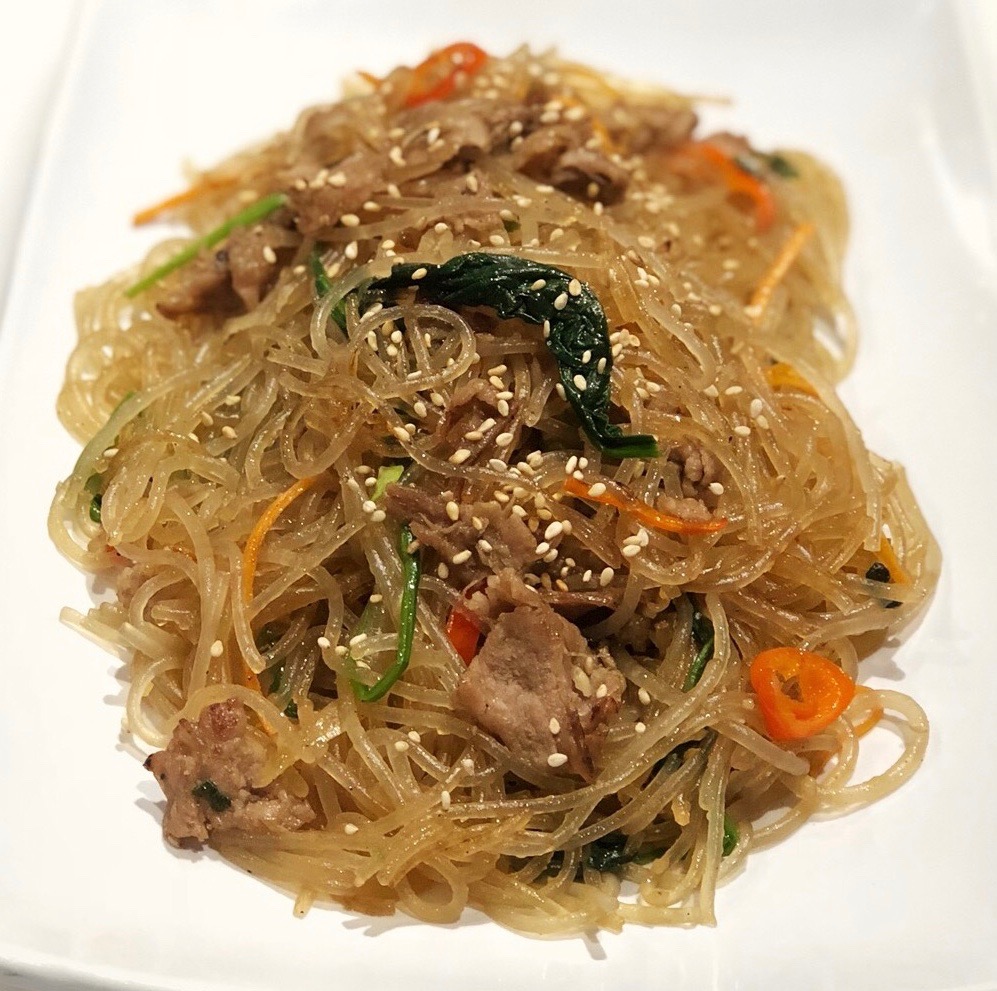 Order E 4  Japchae noodles food online from K Bop Korean Fusion Cafe store, Colorado Springs on bringmethat.com