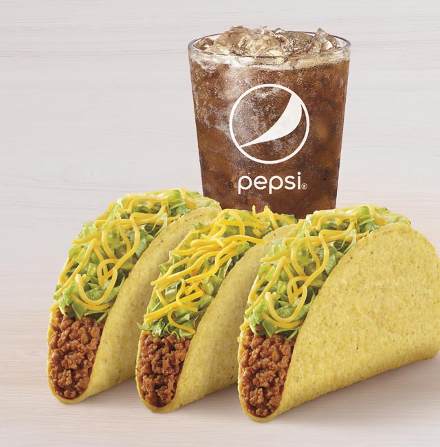 Order 3 Crunchy Tacos Combo food online from Taco Bell store, Modesto on bringmethat.com