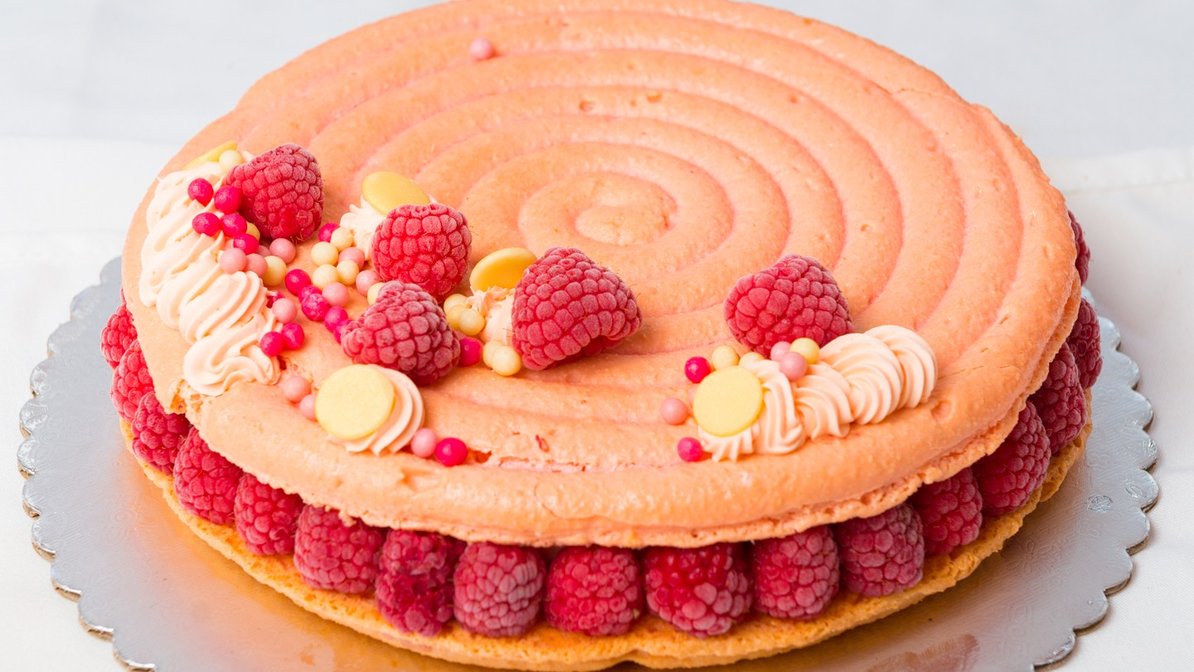 Order Rose Lychees Macaron Cake food online from Le Macaron French Pastries store, Doylestown on bringmethat.com
