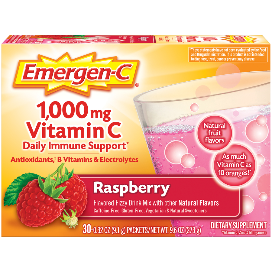 Order Emergen-C Flavored Fizzy Drink Mix, Vitamin C, 1,000mg, Raspberry - 30 ct food online from Rite Aid store, Redwood City on bringmethat.com