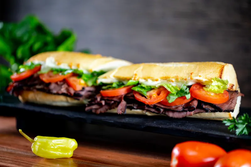 Order 12" Roast Beef Toasted Hero Sandwich food online from Ski and Benny Pizza store, Anchorage on bringmethat.com