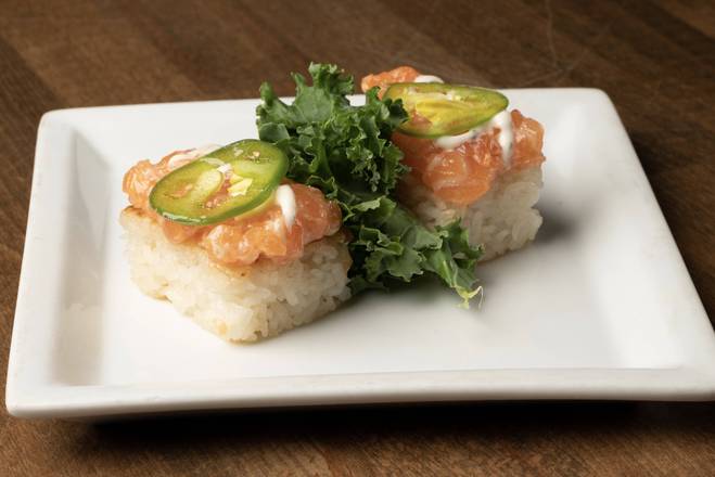 Order Spicy Salmon Crispy Sushi Rice food online from Zeppin Sushi LLC store, Encino on bringmethat.com