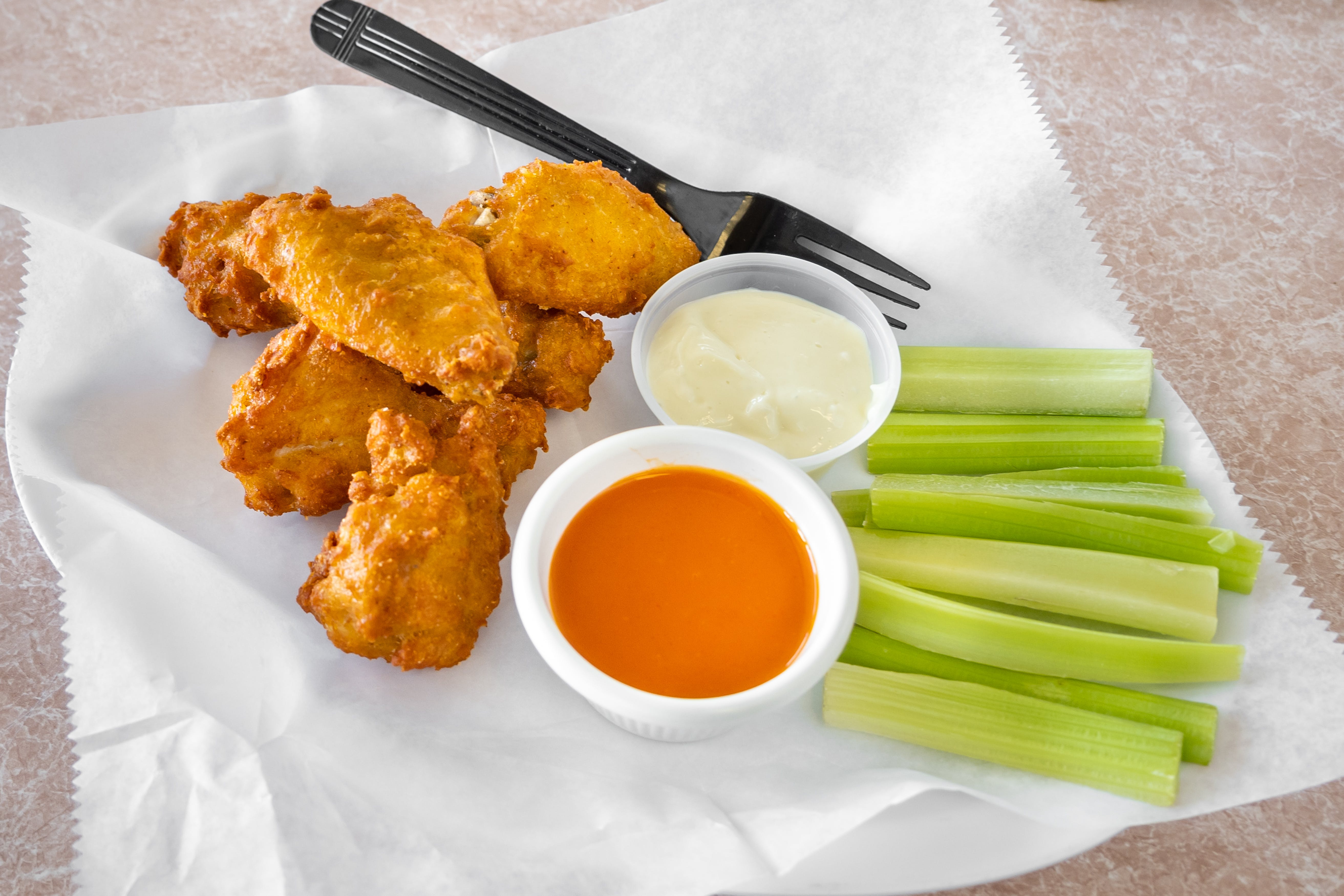 Order Breaded Buffalo Wings - 6 Pieces food online from All Star Pizza store, Bensalem on bringmethat.com