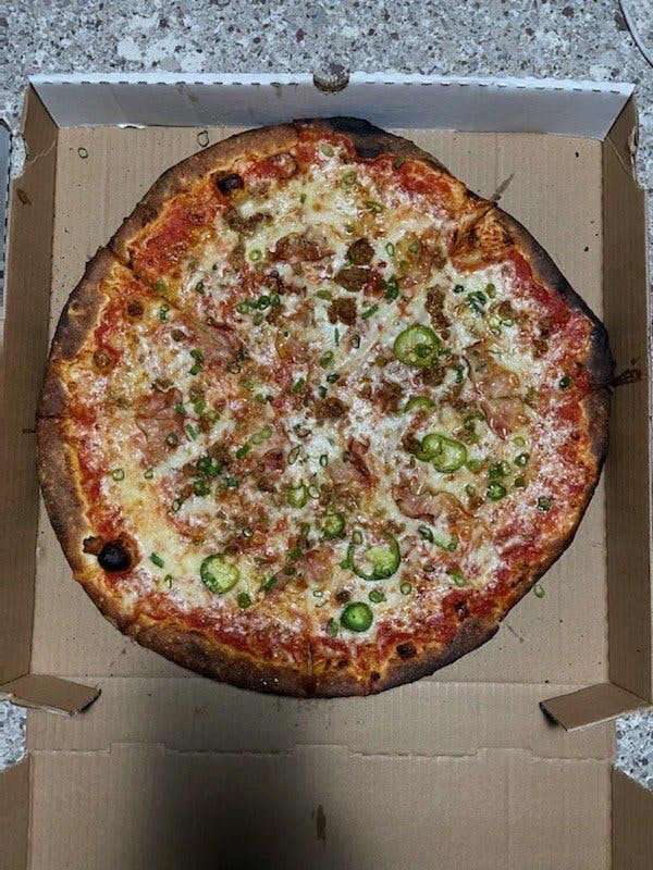 Order #2  Divine Swine Pizza - 16'' food online from Shorty Bell Pizza store, Detroit on bringmethat.com