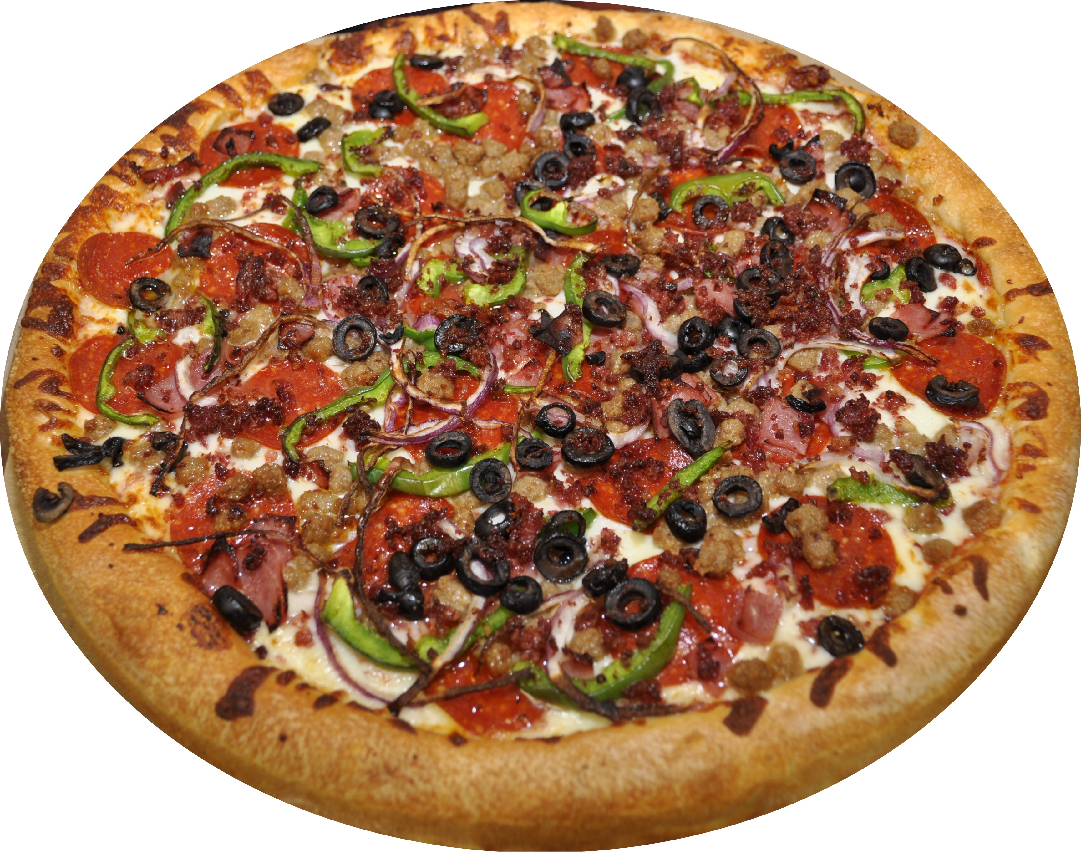 Order Deluxe Uno Pizza food online from Mega Pizza store, Raleigh on bringmethat.com