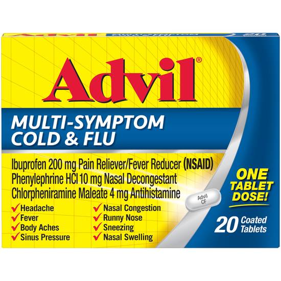 Order Advil Multi-Symptom Cold and Flu Coated Tablets with Ibuprofen 200 mg (20 ct) food online from Rite Aid store, PITTSBURGH on bringmethat.com