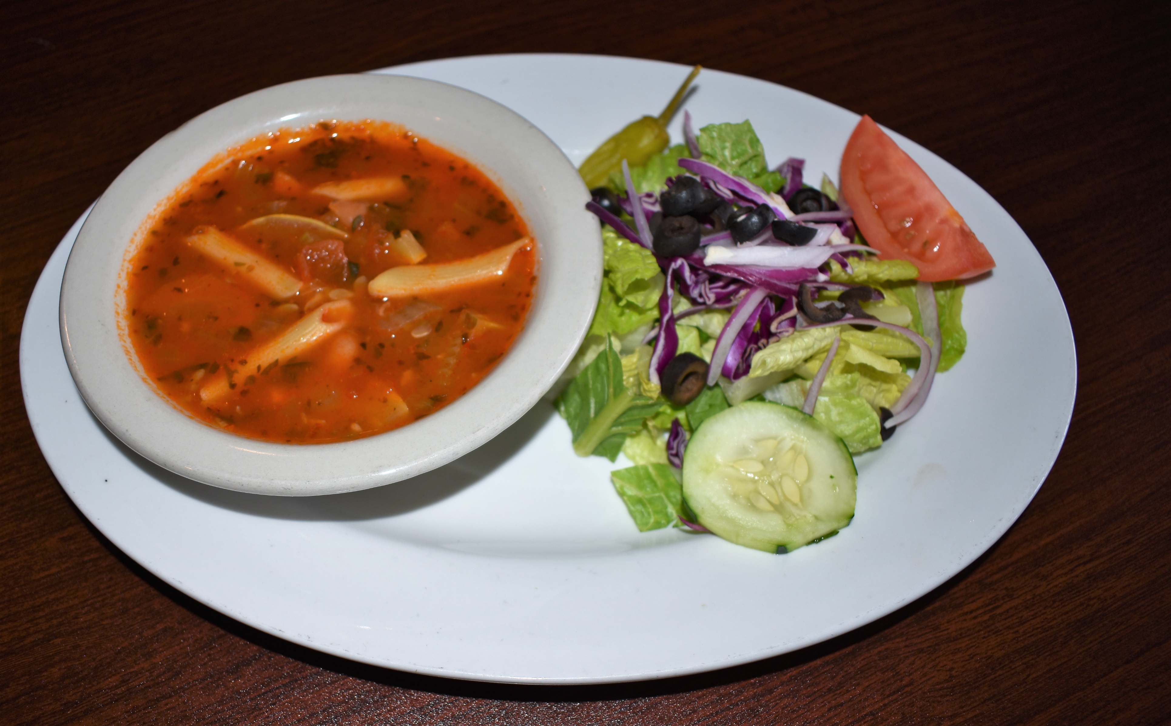 Order Soup and Salad Combo food online from Russos New York Pizzeria store, Richmond on bringmethat.com