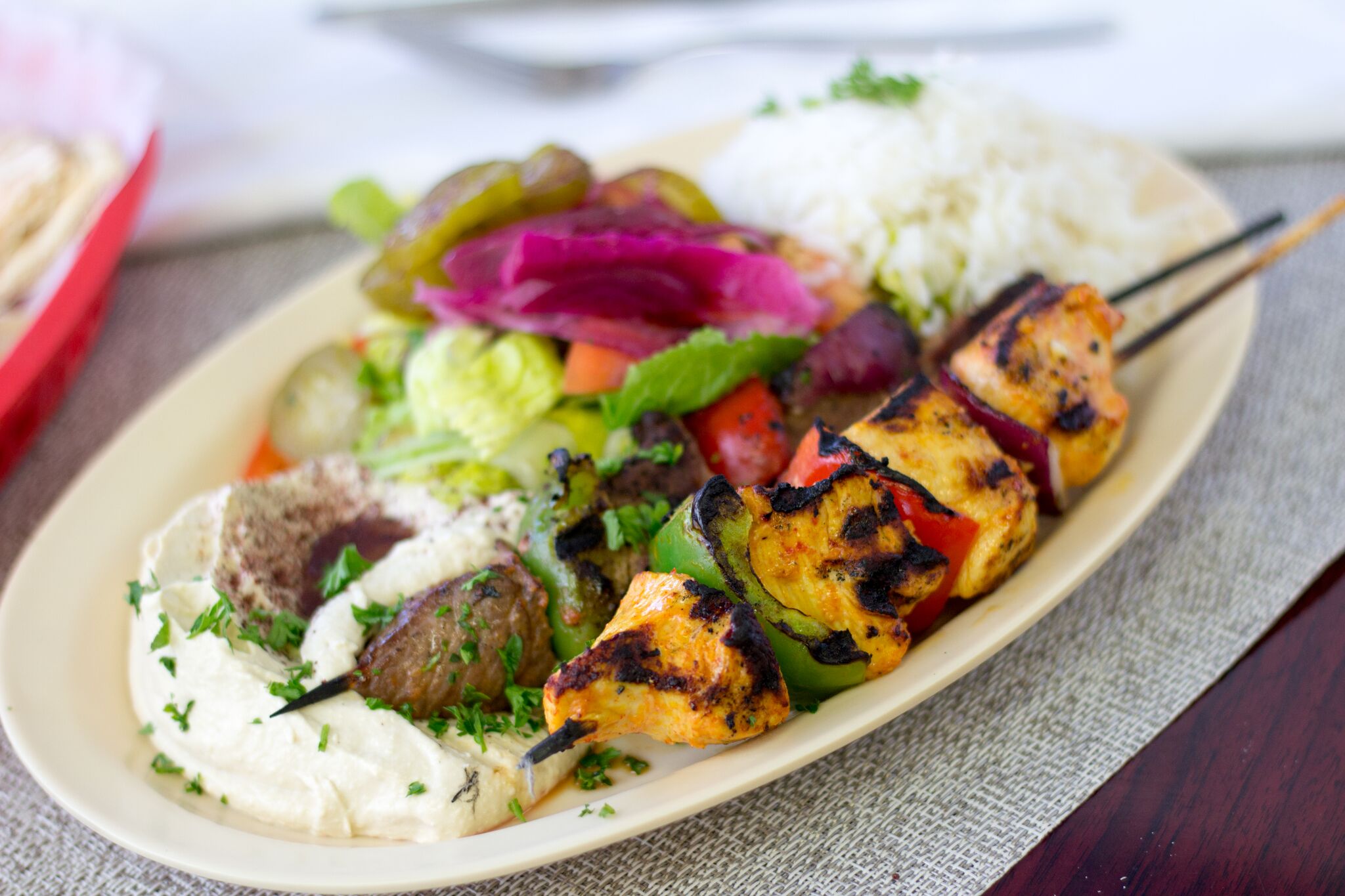 Order 39. Shish Kabob Combo Plate food online from House of Falafel store, Cupertino on bringmethat.com