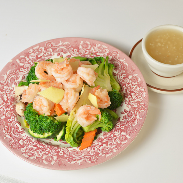 Order Steamed Mixed Vegetables with Prawns food online from Orange Chicken Snob store, San Francisco on bringmethat.com