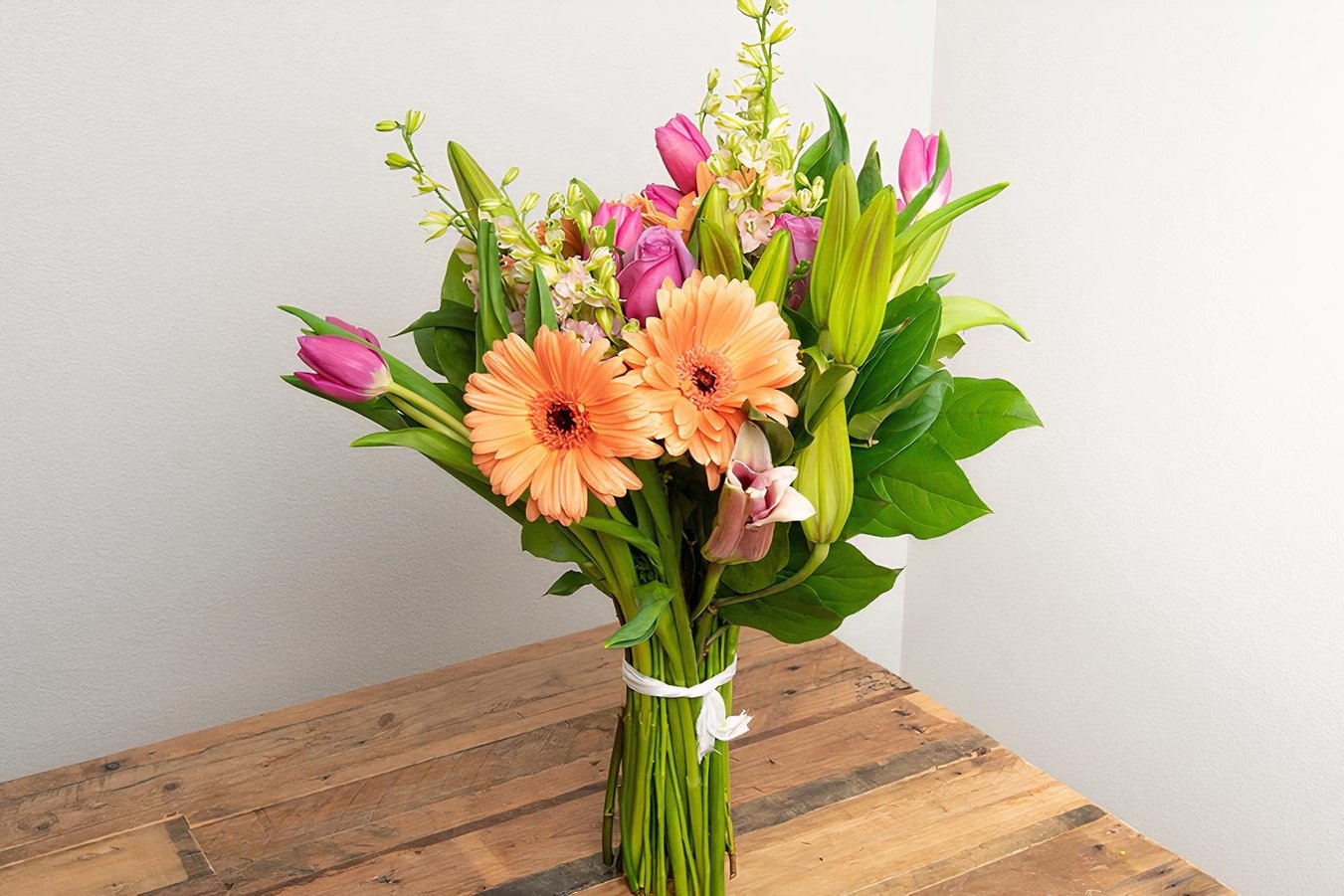 Order Soft Pastels Wrapped Bouquet food online from @Flowers store, Santa Barbara on bringmethat.com