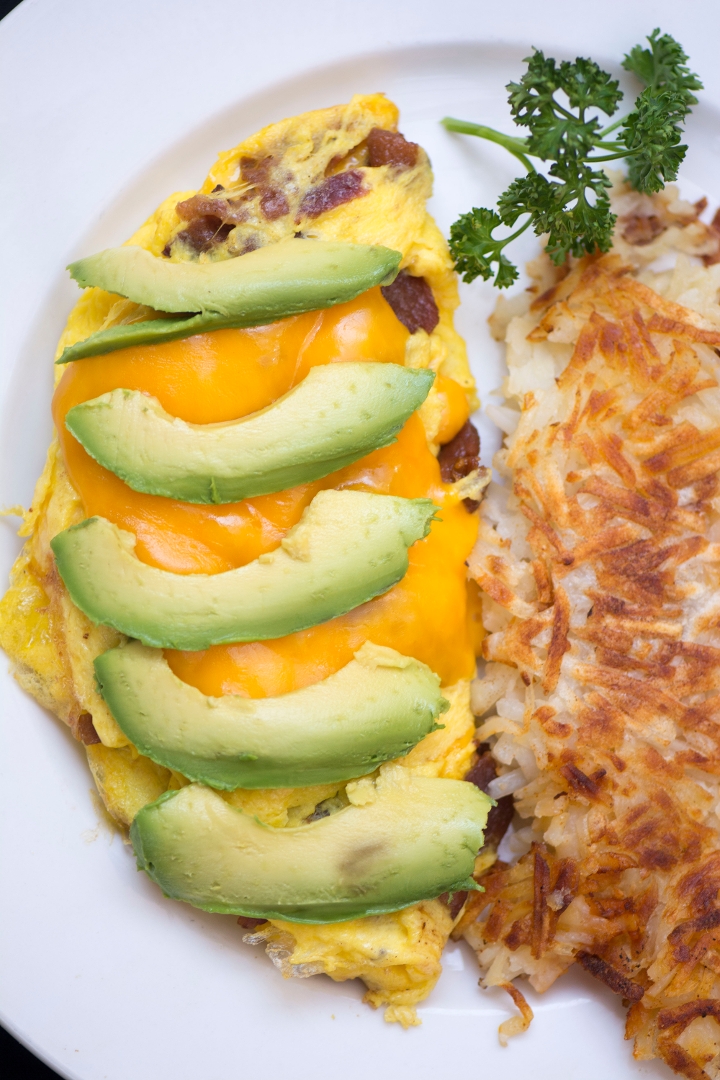Order Avocado, Bacon & Cheddar Cheese Omelette food online from Factors Famous Deli store, Los Angeles on bringmethat.com