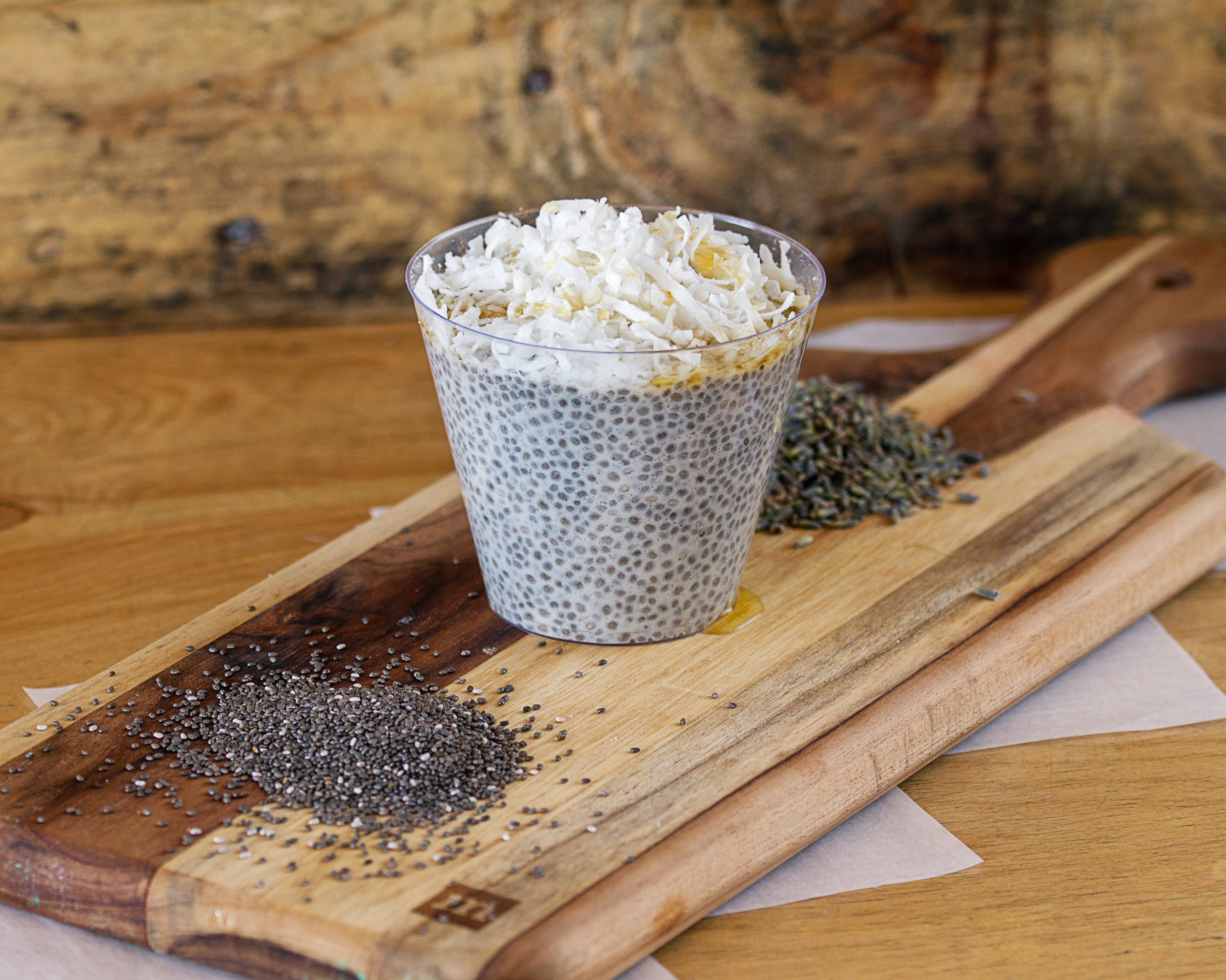 Order Chia Seeds Lavender Pudding food online from Madhouse Coffee store, Las Vegas on bringmethat.com