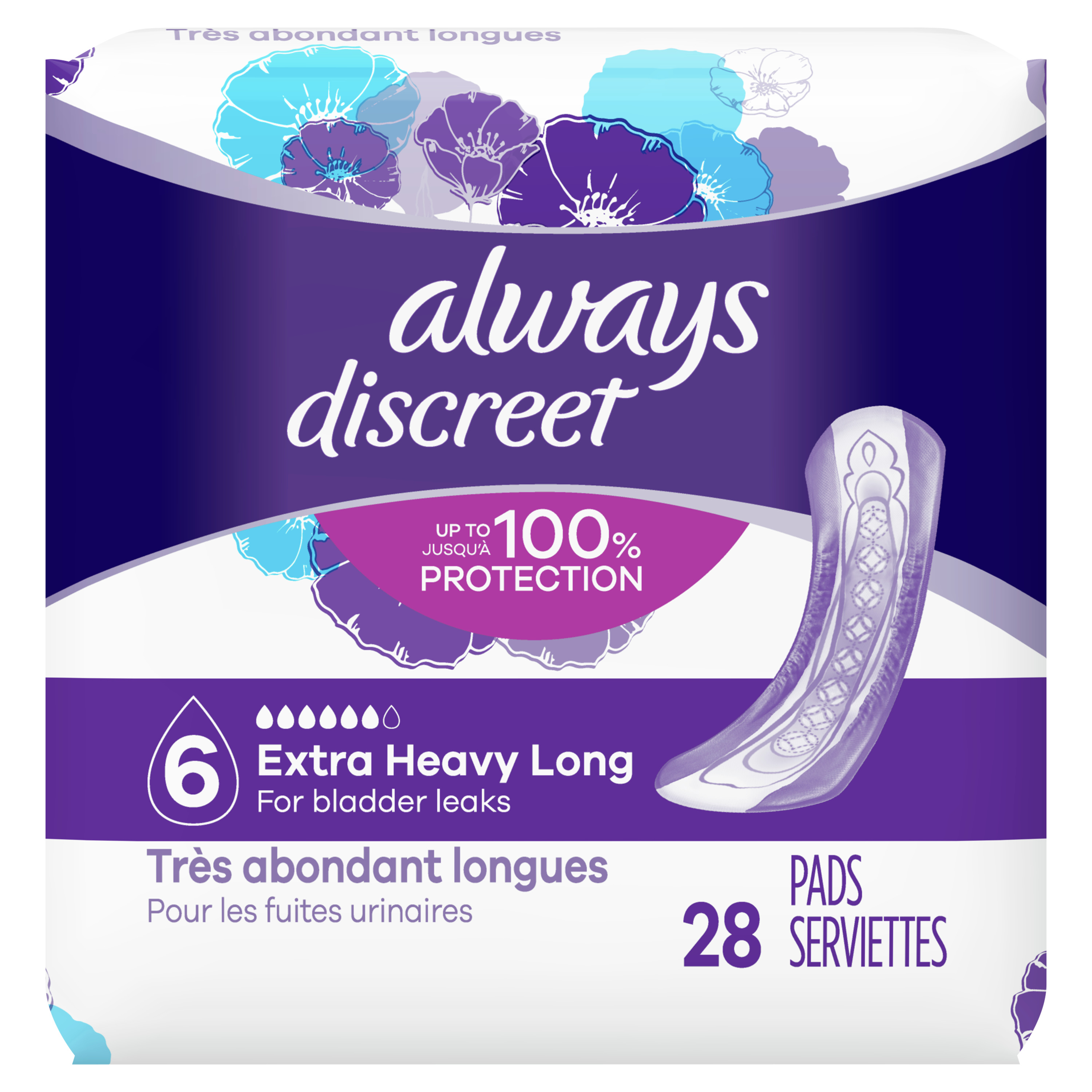 Order Always Discreet Incontinence Pads for Women - Extra Heavy Long, 28 ct food online from Rite Aid store, Cathedral City on bringmethat.com