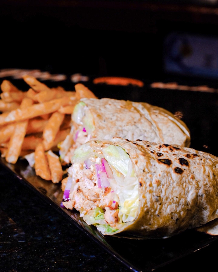 Order Chicken Greek Salad Wrap food online from The Downtown Cafe store, Glen Cove on bringmethat.com