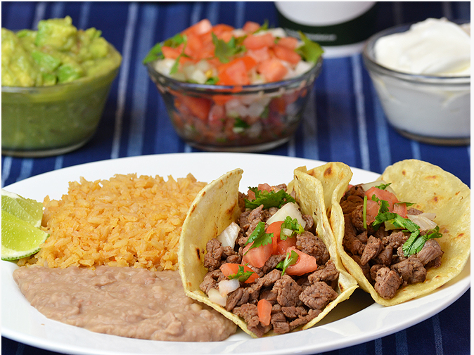 Order #3. Two Carne Asada Taco Plate food online from Federico Mexican Food store, Albuquerque on bringmethat.com