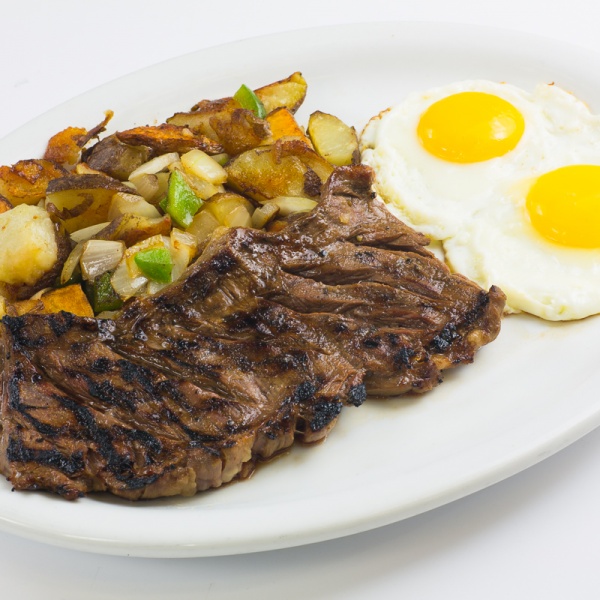 Order Marinated Skirt Steak and Eggs Breakfast food online from Hungry Fox store, North Hollywood on bringmethat.com