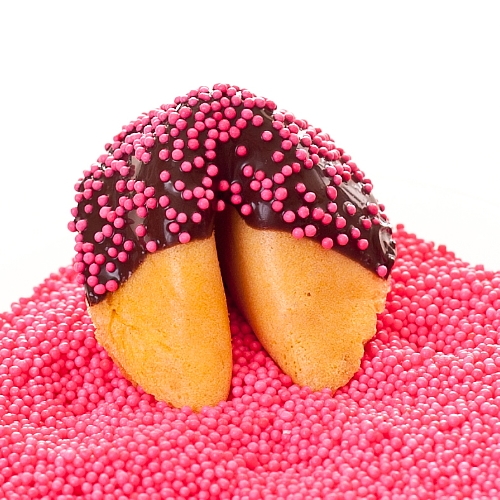 Order Traditional Fortune Cookies Chocolate Covered with Pink Sprinkles food online from Fancy Fortune Cookies store, Indianapolis on bringmethat.com
