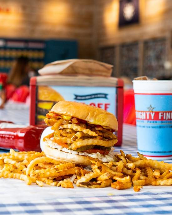 Order Fry Burger food online from Mighty Fine Burgers Fries & Shakes store, Austin on bringmethat.com