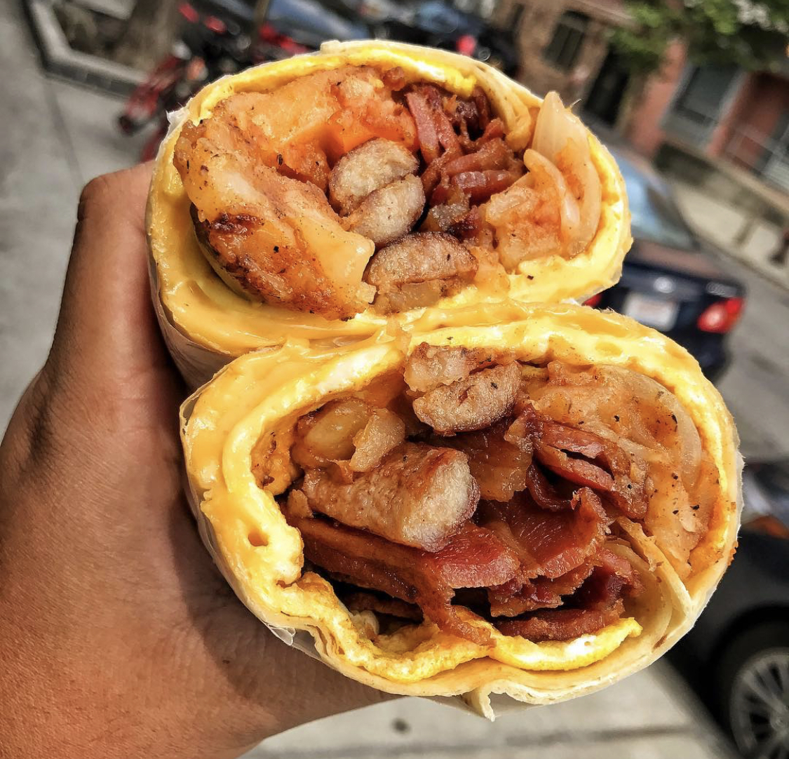 Order Breakfast Burrito food online from Anthony & Son Panini Shoppe store, Brooklyn on bringmethat.com