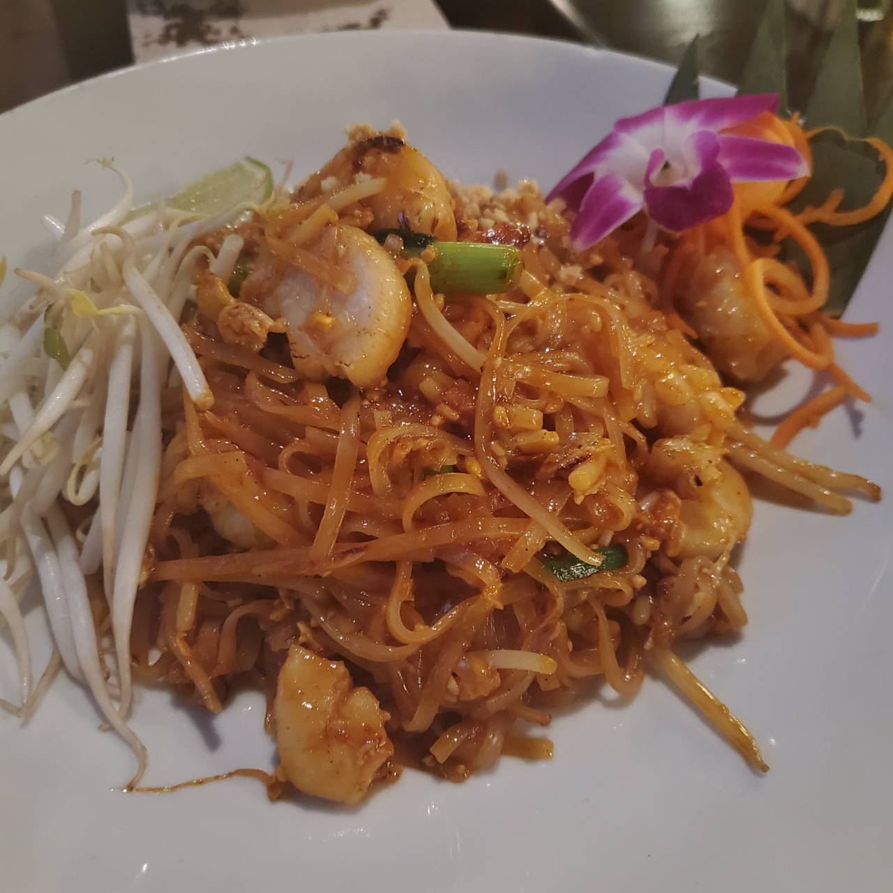 Order Pom Spicy Pad Thai Dinner food online from Orchid Thai Restaurant & Bar store, Falmouth on bringmethat.com