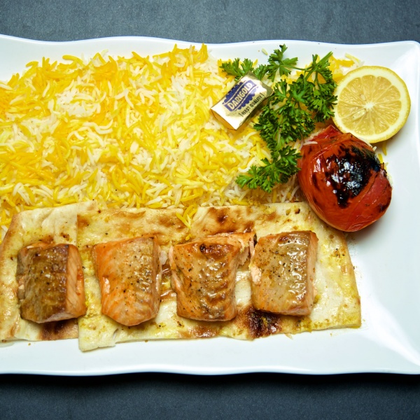Order Salmon Kabob Plate food online from North Park Produce Bakery & Grill store, Poway on bringmethat.com