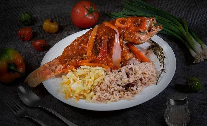 Order Brown Stew Fish Dinner food online from Negril Jamaican Eatery store, Silver Spring on bringmethat.com