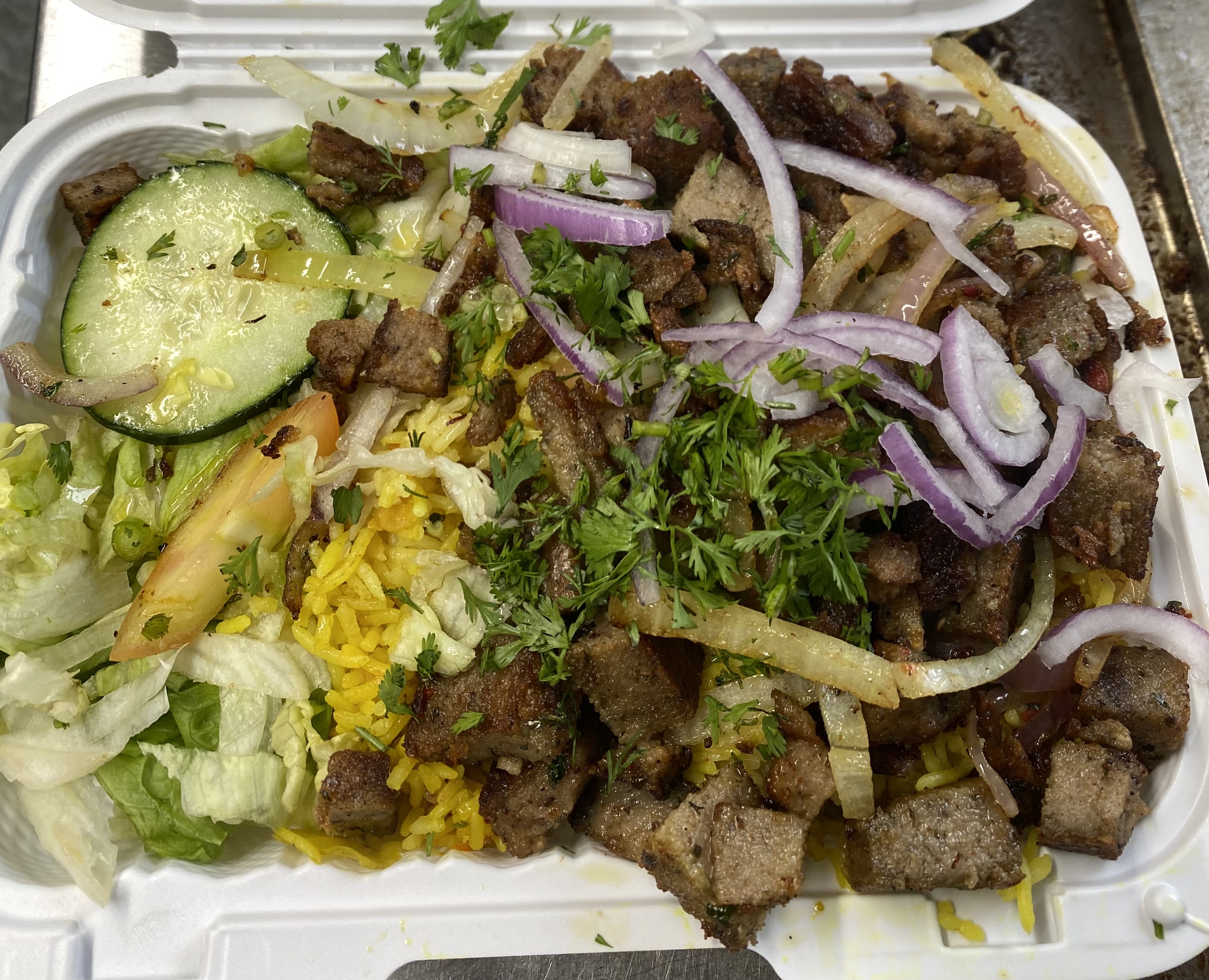 Order Lamb Over Rice Platter  food online from Indian King Birayni House store, New York on bringmethat.com