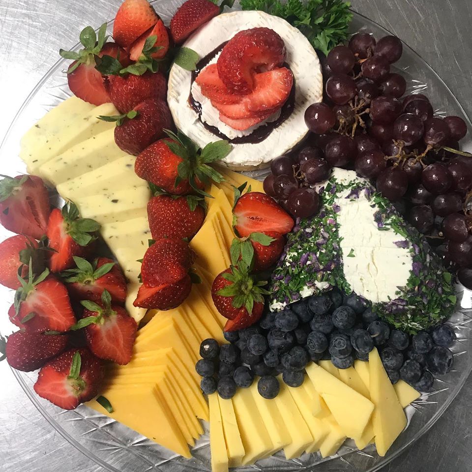 Order 12″ Gourmet Fruit and Cheese Platter food online from Popolo Catering store, San Luis Obispo on bringmethat.com