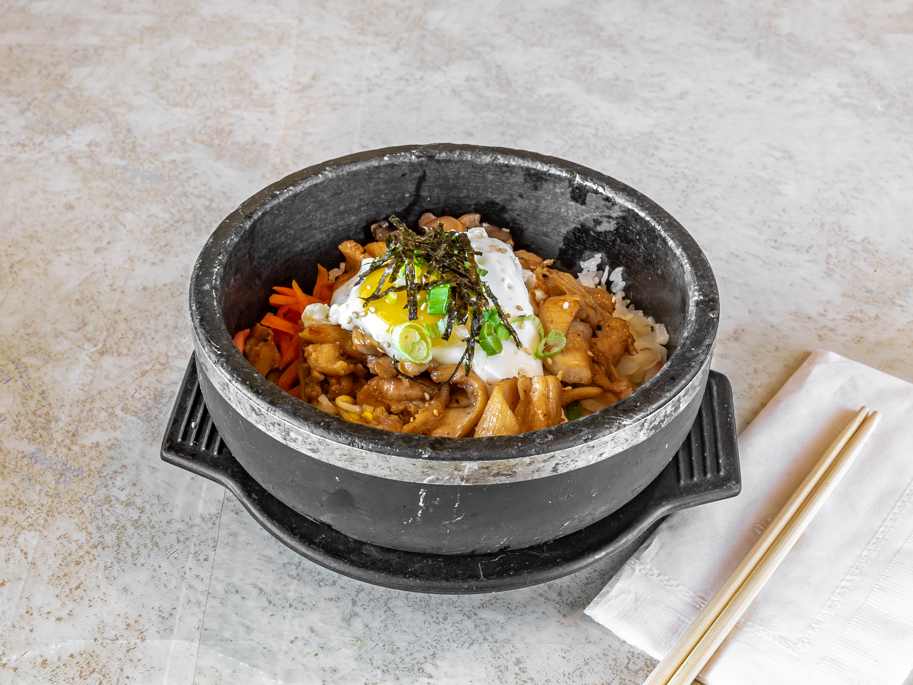 Order Chicken Dolsot Bi Bim Bap Lunch Special 치킨 곱돌 비빔밥 food online from Go Ba Woo store, Tappan on bringmethat.com