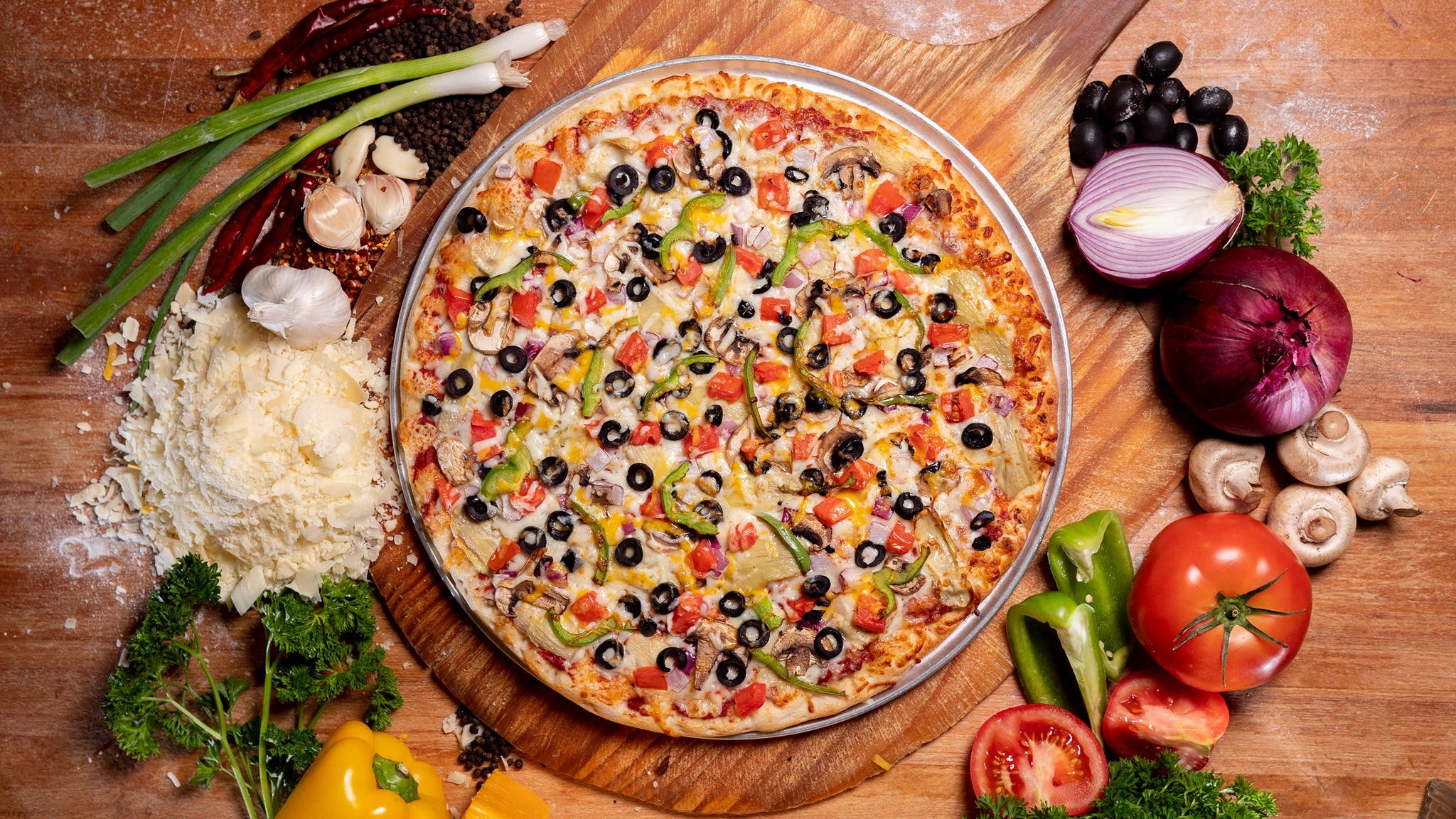 Order Vegetarian Pizza - Personal 8" food online from 701 Pizza store, Citrus Heights on bringmethat.com
